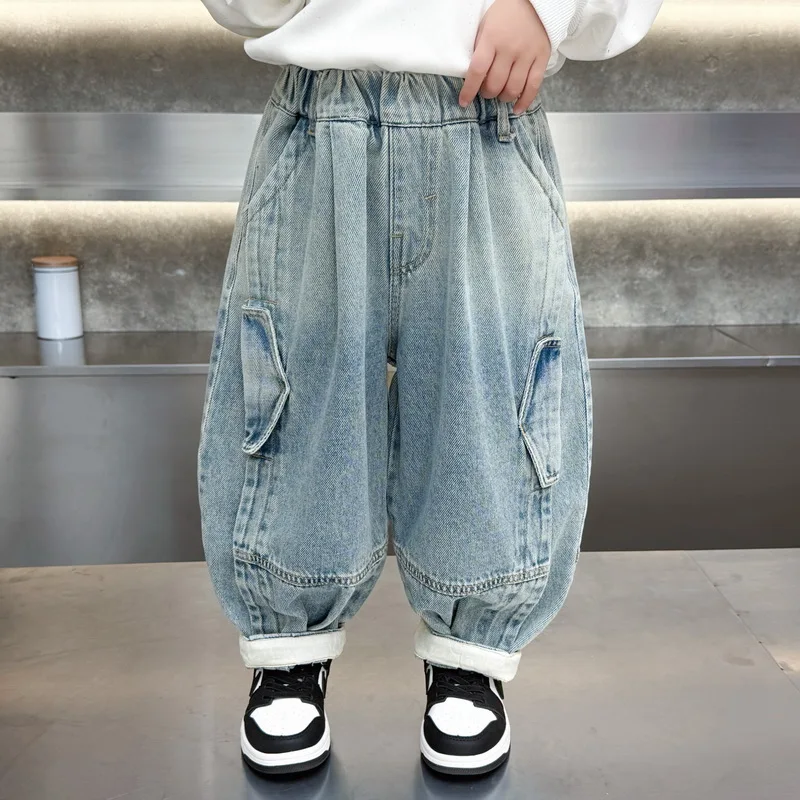 

Новые детские джинсы для мальчиков с лоскутным узором, повседневные джинсовые брюки, модные свободные штаны, стильные детские брюки для мальчиков 2-11 лет