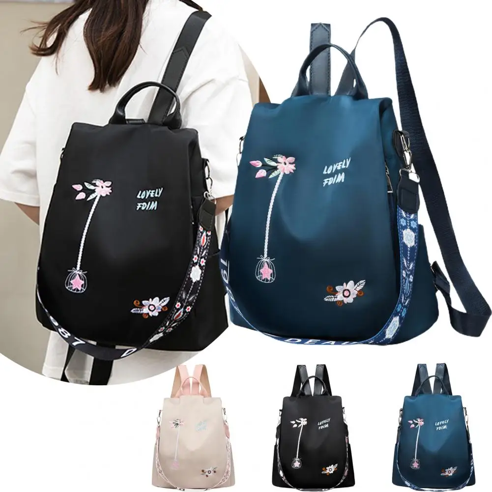 Flower Embroidery Backpack Bag Shoulder Strap Large Capacity Literary National Style Storage Bag Lightweight Travel Backpack