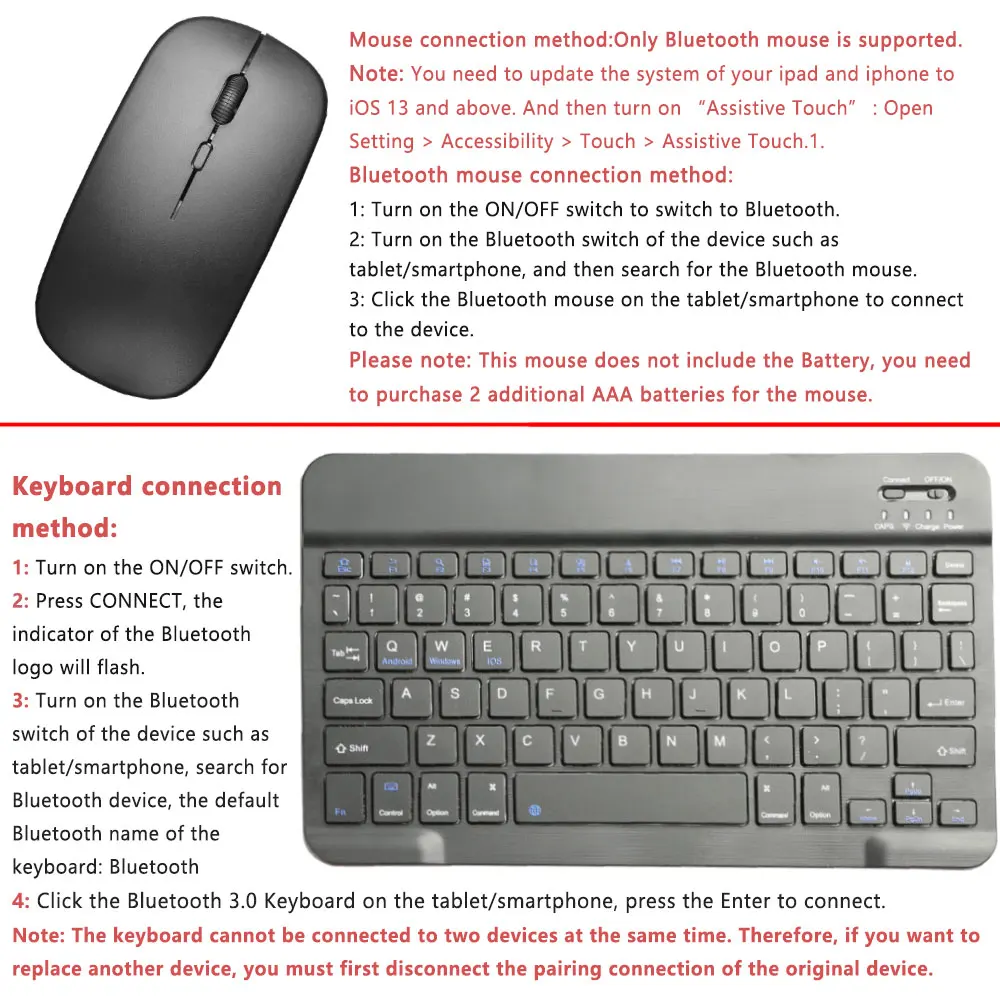 مجموعة لوحة مفاتيح وماوس بلوتوث لاسلكية رفيعة لأجهزة iPad Mac وAndroid والهواتف اللوحية والكمبيوتر المحمول ولوحة المفاتيح القابلة لإعادة الشحن وبطارية الماوس #3