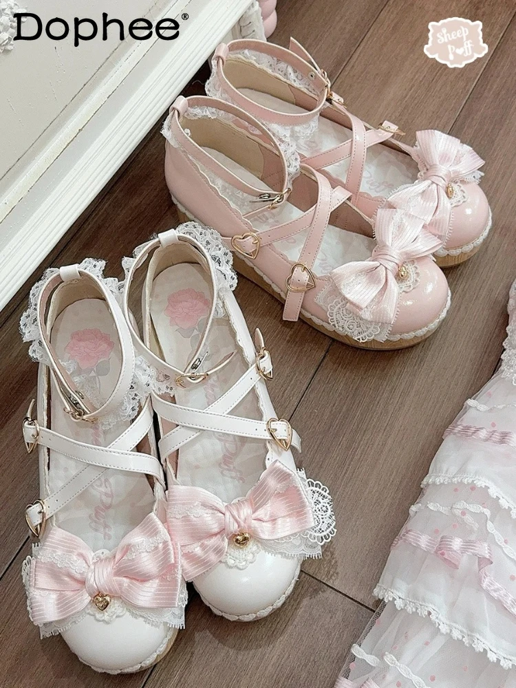 

Girls' Princess Tea Party High Heels Pumps Spring Women's Sweet Cute Big Bow Elegant Lolita Mary Jane Shoes Thick Sole Shoes