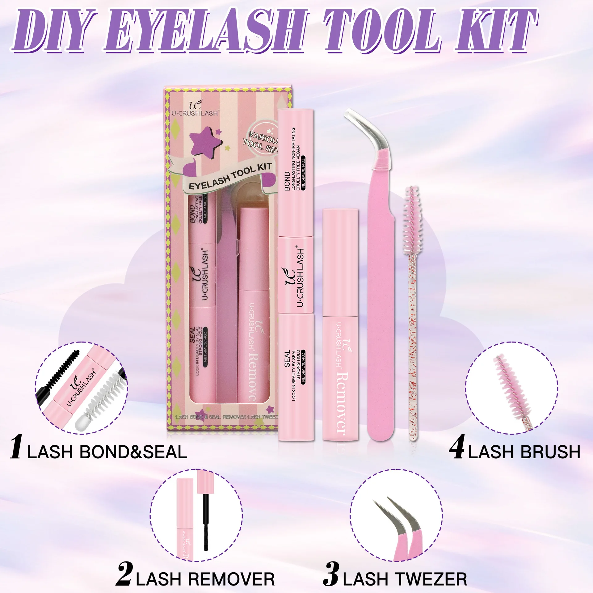 

DIY Eyelash Tool Kit False Eyelash Glue & Remover Set for Strong Adhesion Waterproof Long Lasting Cluster Eyelash Glue Cosmetics