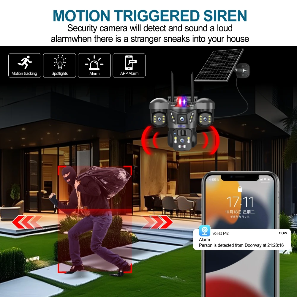 15MP HD Multi-lens New style 4G Solar Camera Two-way Voice AI Human Motion Tracking Secure PTZ Camera