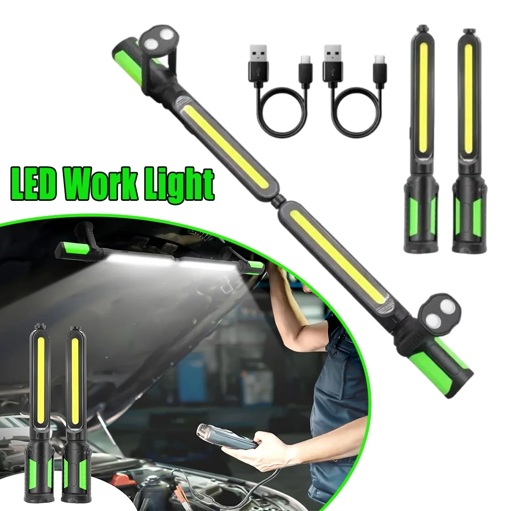 

Handheld LED Work Light Super Bright Flashlight Type C Rechargeable with Strong Magnet Hook for Car Repair Home Emergency Lamp