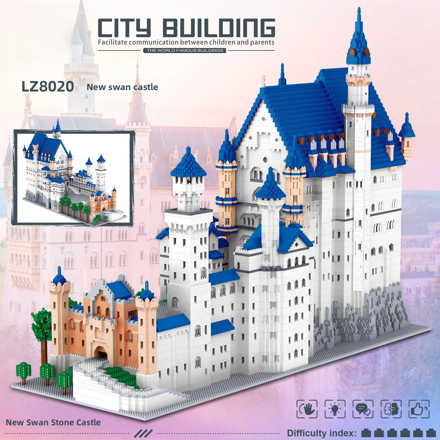 LZ8020 New Swan Castle Micro Diamond Particle High Difficul Adult Assembly Toy Blos Creative Building Toys for Teens And ...