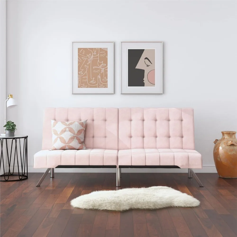 DHP Emily Futon With Chrome Legs, Pink Velvet