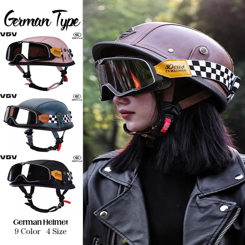 

VGV 3c German Vintage Steel Helmet Summer Ladle Helmet Male Motorcycle Female Motorcycle Half Helmets DOT ECE GB