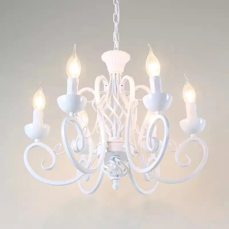 

White Farmhouse Chandelier Modern French Country Chandelier 6 Lights Dining Room Light Fixture Candle Chandelier for Living Room