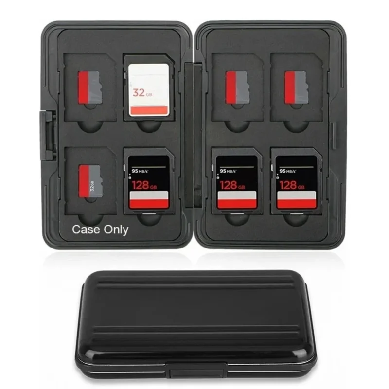Memory Card Storage Box Hard Wearing Anti Scratch Waterproof Aluminum Storage Card Carrying Case Black