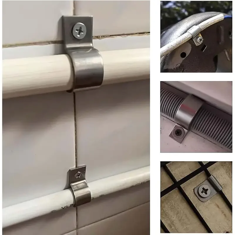 50pcs Motorhome Metal Pipe Cable Fixing Clamps U-Shaped Stainless Steel Clips Hooks For Dia. 6-7mm Pipe RV Camper Accessories