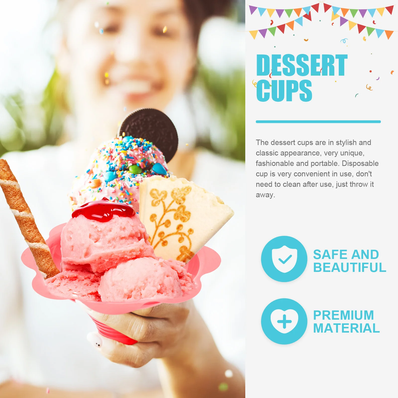 

50 шт. одноразовые контейнеры для десертов, миски для мороженого, гладкие на ощупь, многофункциональные для закусок, пудинга, йогурта, портативная сервировочная чашка