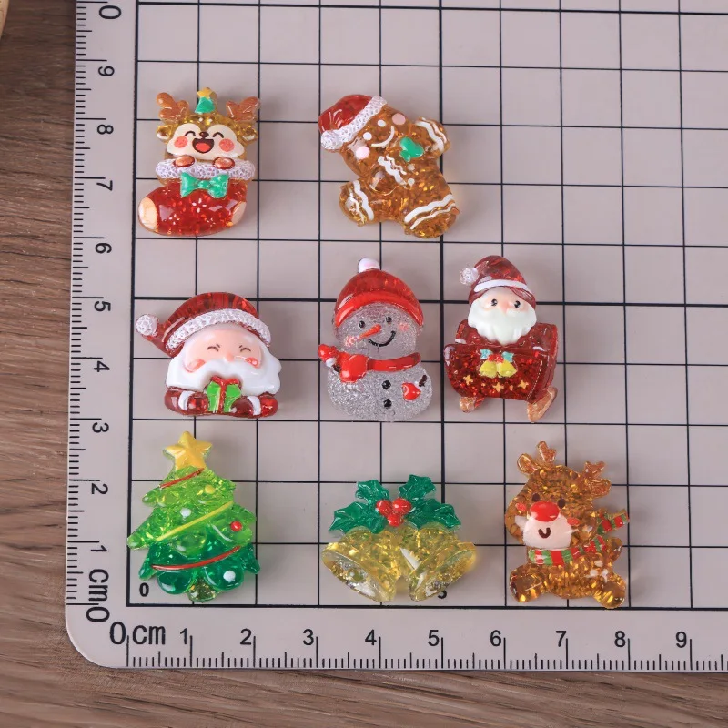 5pcs Mini Transparent Glitter Christmas Resin Charms Snowman Santa Claus DIY Accessories Craft Supplies Desktop Decorations