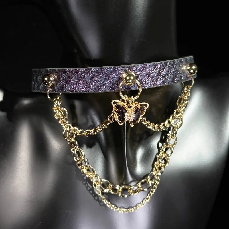 Super Beautiful Purple Butterfly Snakeskin Collar Original Custom Sweet Cool Purple Collar Personalized Female Couple Gift