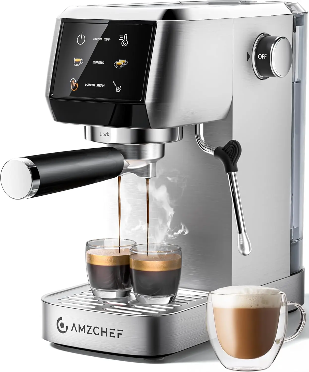 20 Bar Espresso Machine with Milk Frother, Compact Stainless Steel, 44oz Water Tank, Fast Preheat & 3 Temp Settings