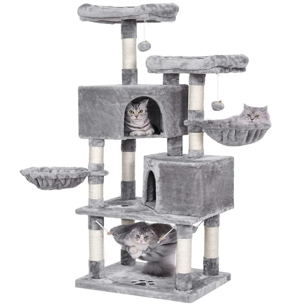 Multi-Level Cat Tree for Indoor Cats，Large Cat Tower Cat Condo with Sisal Scratching Posts, Perches, Houses, Hammock and Baskets