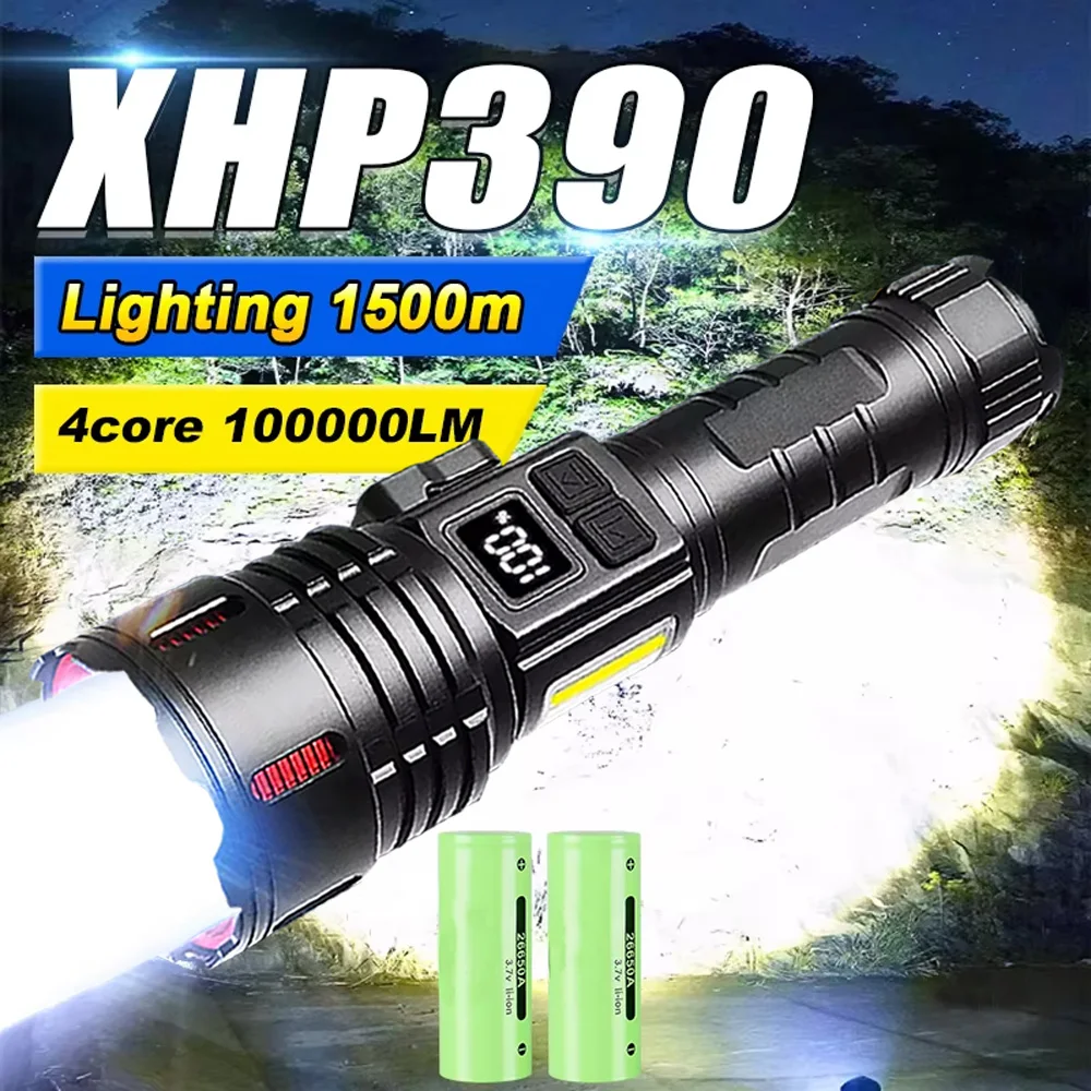 

High Power Led Flashlights XHP390 High Lumen 1000000 Rechargeable Strong Light Long RangeTactical Flashlight With Magnet Lantern