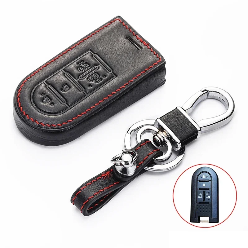 1pc Durable Leather Car Key Case Protective Shell Bag Anti-theft Alarm Key Cover for Satrline B9 Perodua Aruz Bezza Key Decor