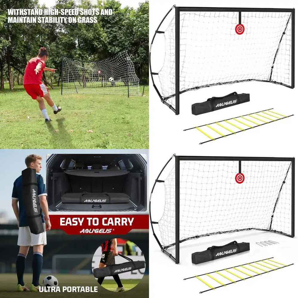 

Youth to Adult Portable Soccer Goals with Net, Ground Stakes, Soccer Target, and Speed Training Equipment