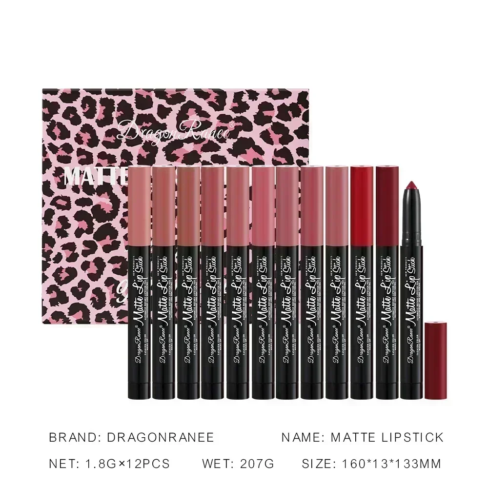جديد 12 قطعة مجموعة أحمر الشفاه الطبيعي ماتي إنهاء ترطيب مقاوم للماء طويلة الأمد غير عصا المهنية أحمر الشفاه ماكياج 1.8 جرام * 12