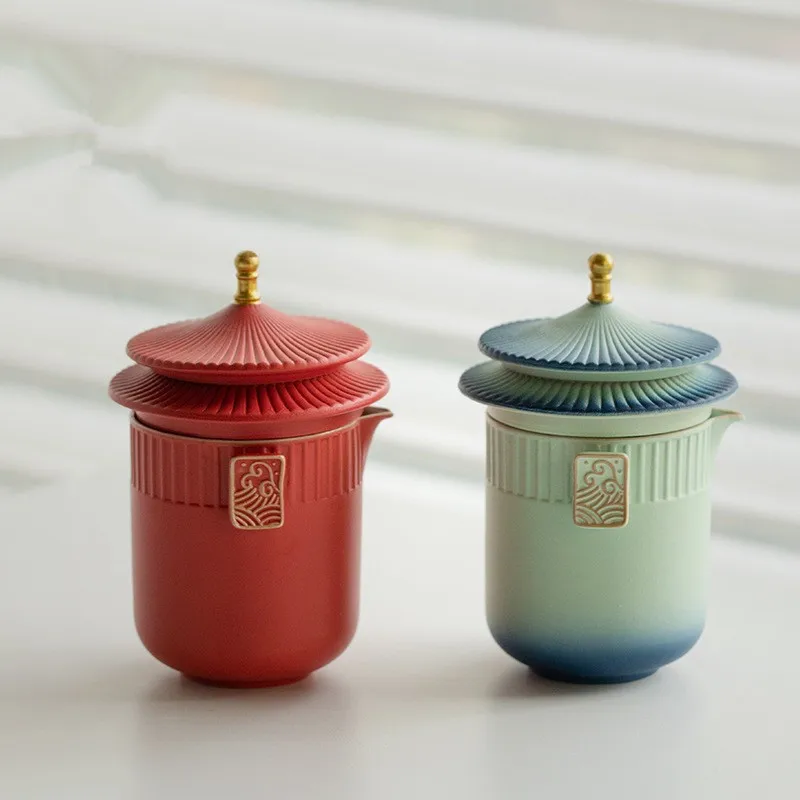 Chinese Style Palace Gift, Kuaike Cup Travel Tea Set Portable Bag Outdoor Camping Equipment Fishing Equipment One Pot Three Cups