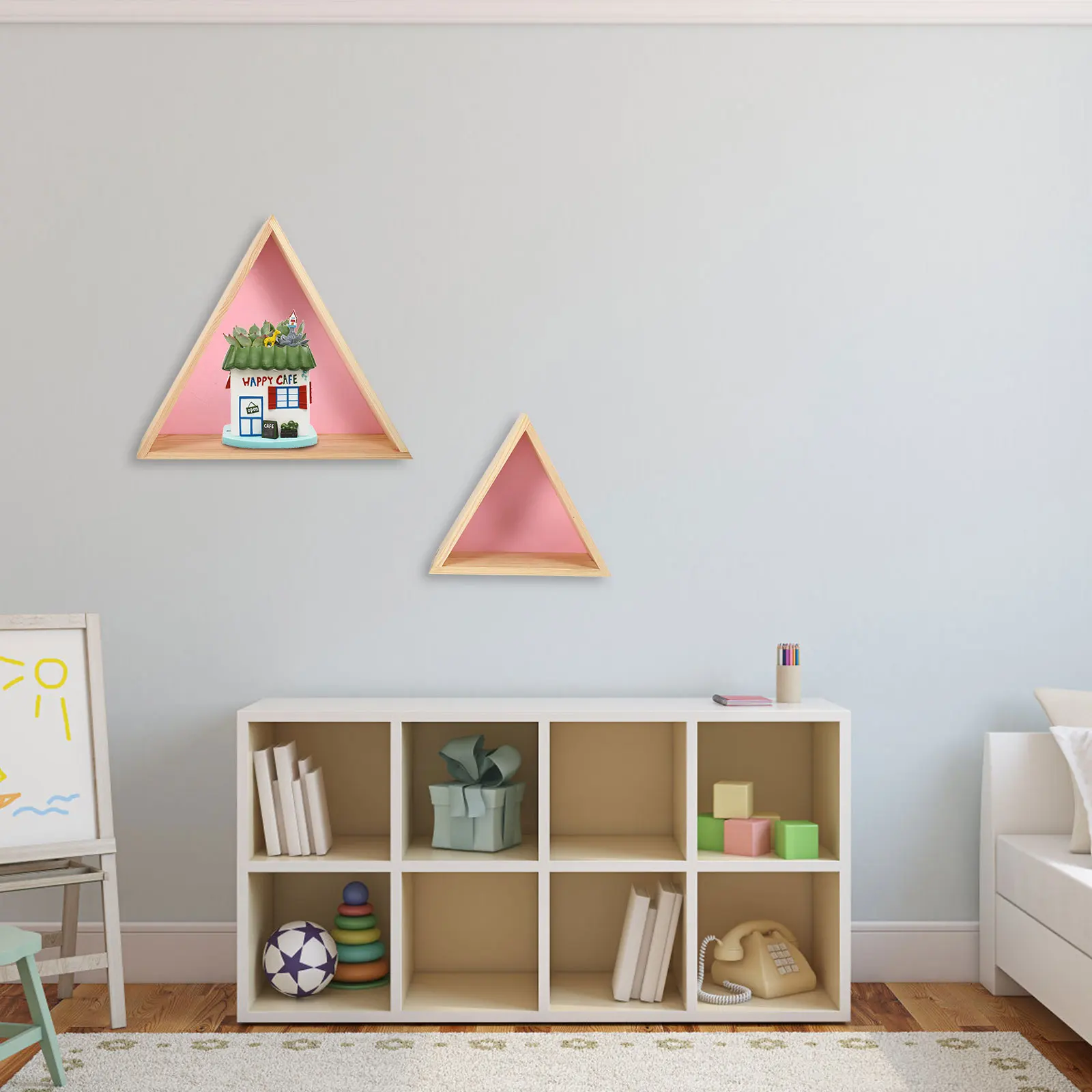 

2Pcs Triangle Wall Shelf Wooden Storage Rack Practical Home Storage Holder Decorative Shelf for Living Room Wooden Rack