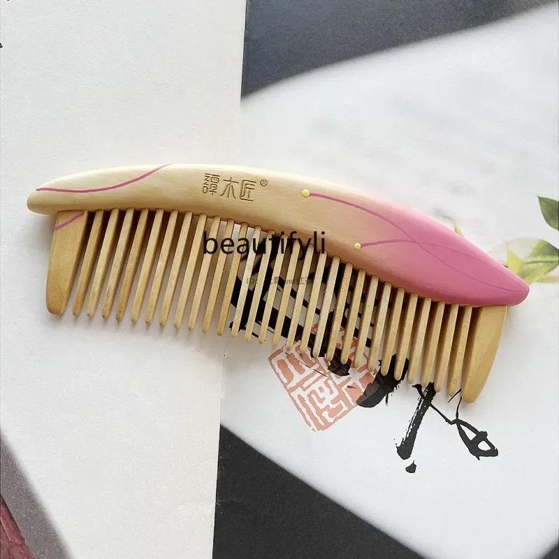 

Language Gift Box Natural Wood Comb Cute Fashion Birthday Gift Pink for Girls