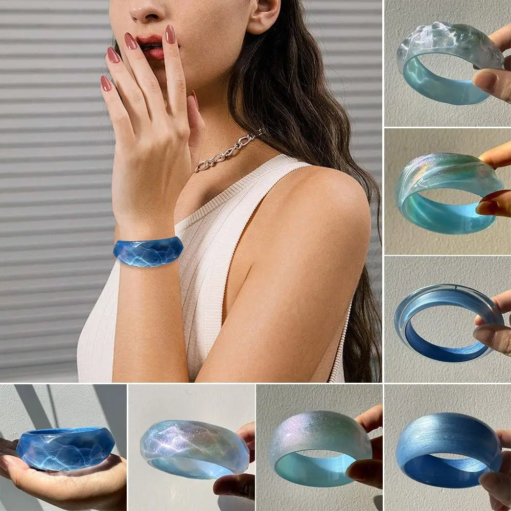 

New Resin Cuff Bracelet Blue Series Irregular Chunky Bangle Asymmetrical Personalized Simple Bangle Jewelry Accessories