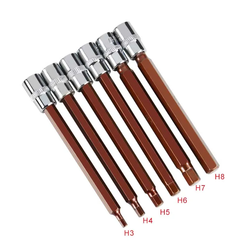 6pcs/lot 100mm length 1/4 Inch Drive Hex Socket Bit Set 3mm 4mm 5mm 6mm 7mm 8mm Screwdriver Bits Hand Tools H3 H4 H5 H6 H7 H8