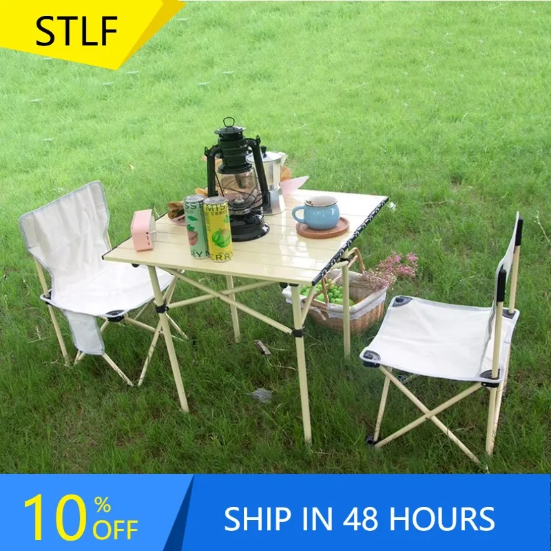 XMSJ Portable Outdoor Folding Roll Table Camping Table Wood Grain Folding Table