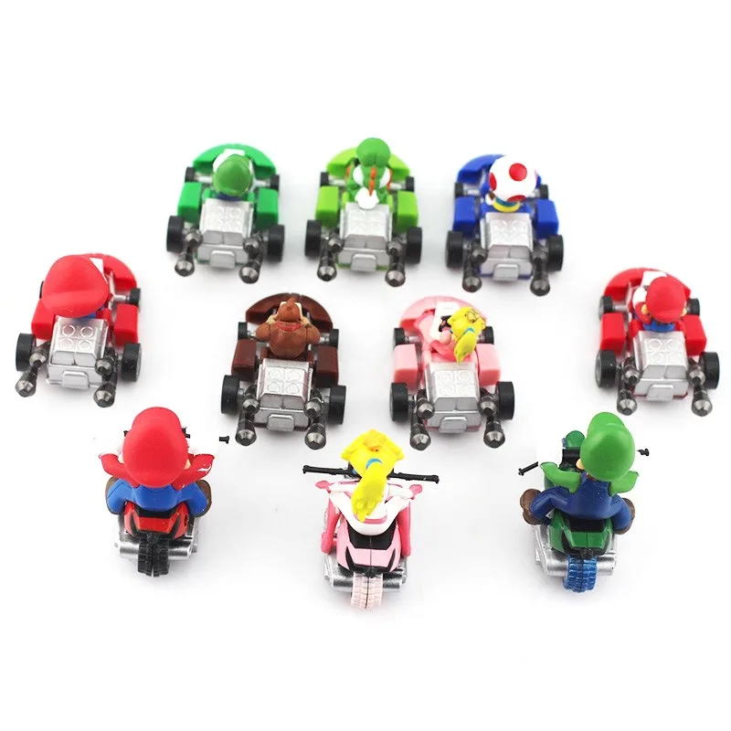 

10pcs/set Marios Bros Racing Game Toys Anime Figure Luigi Bowser Peach Yoshi Action Figures Pull Back Cars Kids Toys Gifts