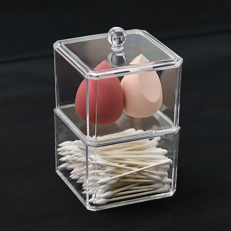 

Acrylic Storage Box Bathroom Jar Makeup Organizer Cotton Round Pad Holder Cotton Swab Box Holder Dispenser