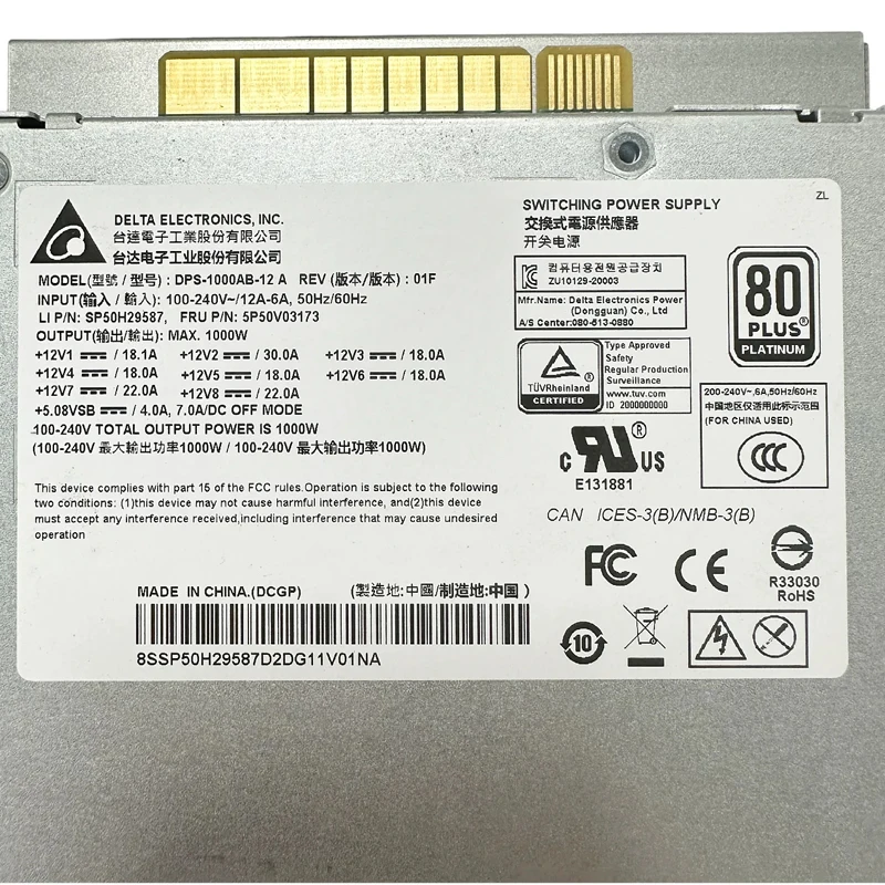 1000W PSU DPS-1000AB-12 A SP50H29587 5P50V03173 For Lenovo P520 P720 Workstation Power Replacement Parts High Quality