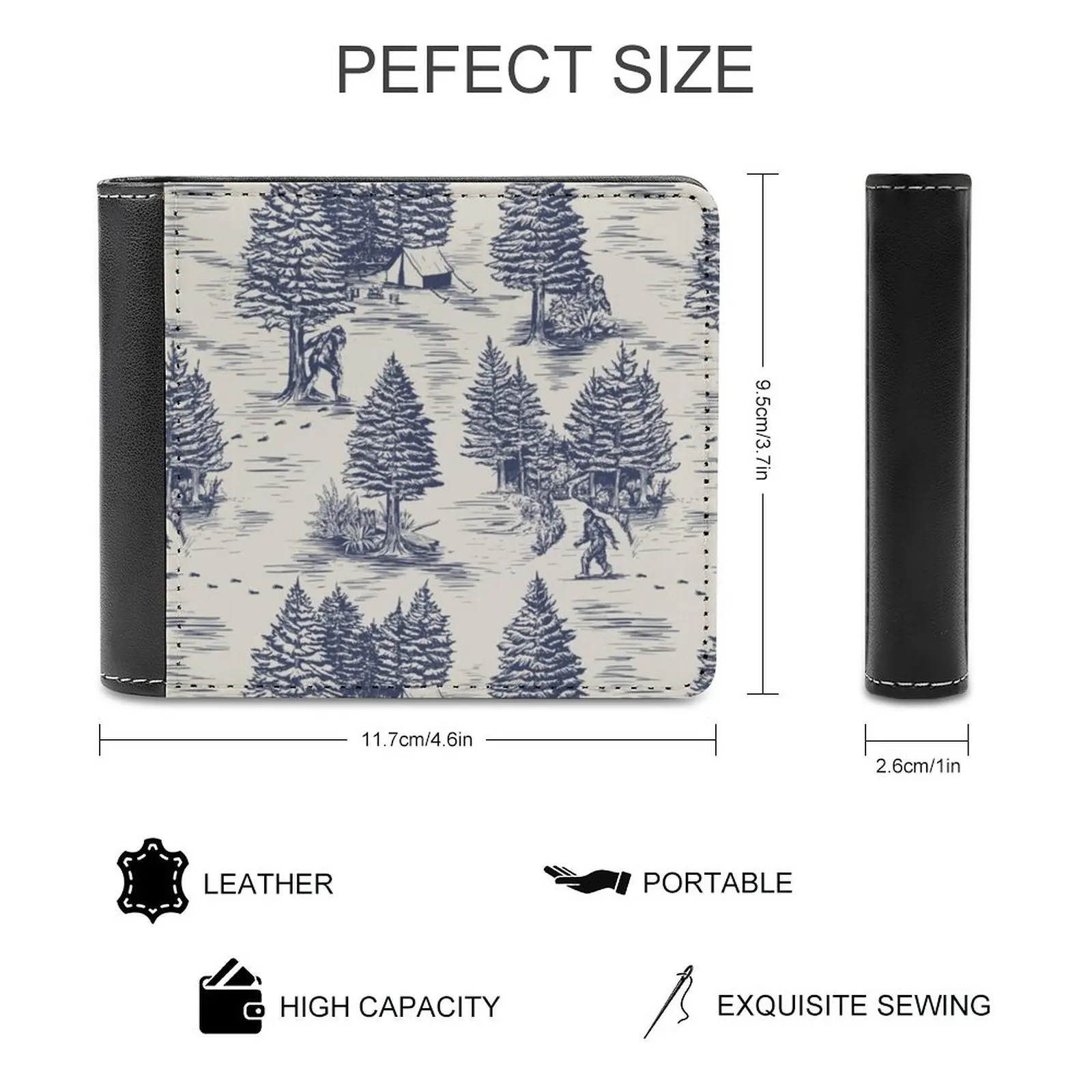 Bigfoot Sasquatch Toile De Jouy In Blue Leather Wallet Men's Wallet Diy Personalized Purse Father's Day Gift Bigfoot Big Foot