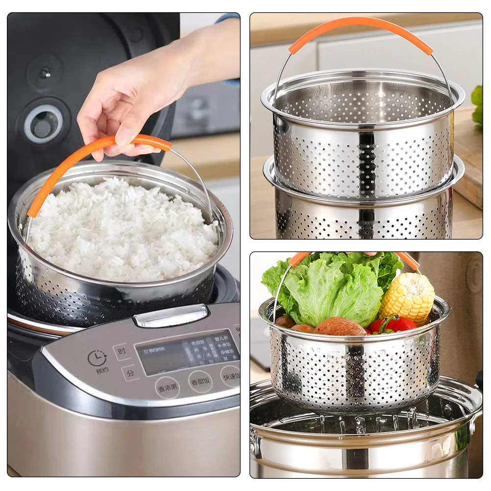 

2L Electric Rice Cooker Steamer Basket Stainless Steel Food Steaming Rack Insert Steamer Holder for Meat Dim Sum Seafood Kitchen