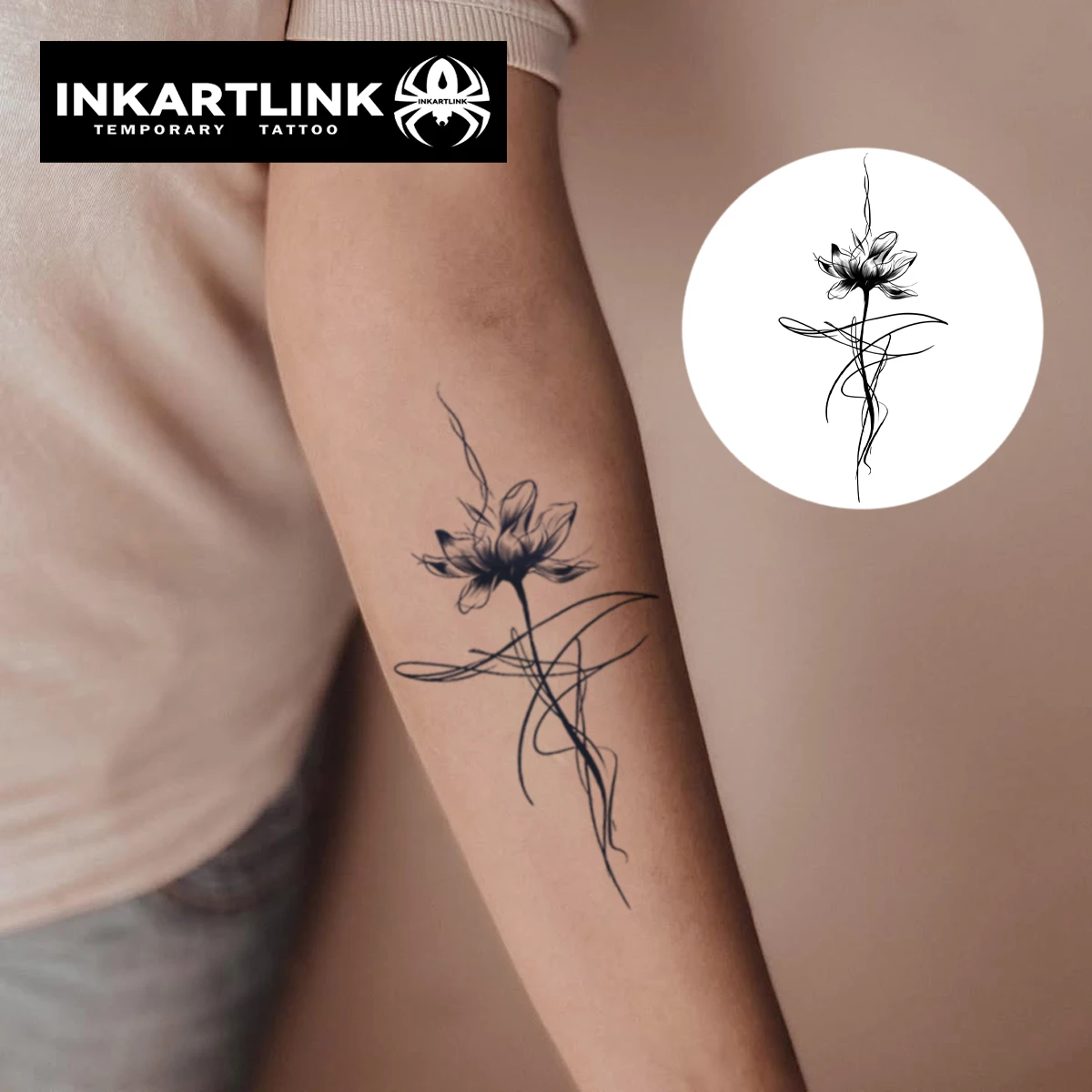 Ink Lotus Flower temporary tattoo sticker, waterproof magic tattoo, lasts to 15 days fake tattoo, semi permanent tattoo