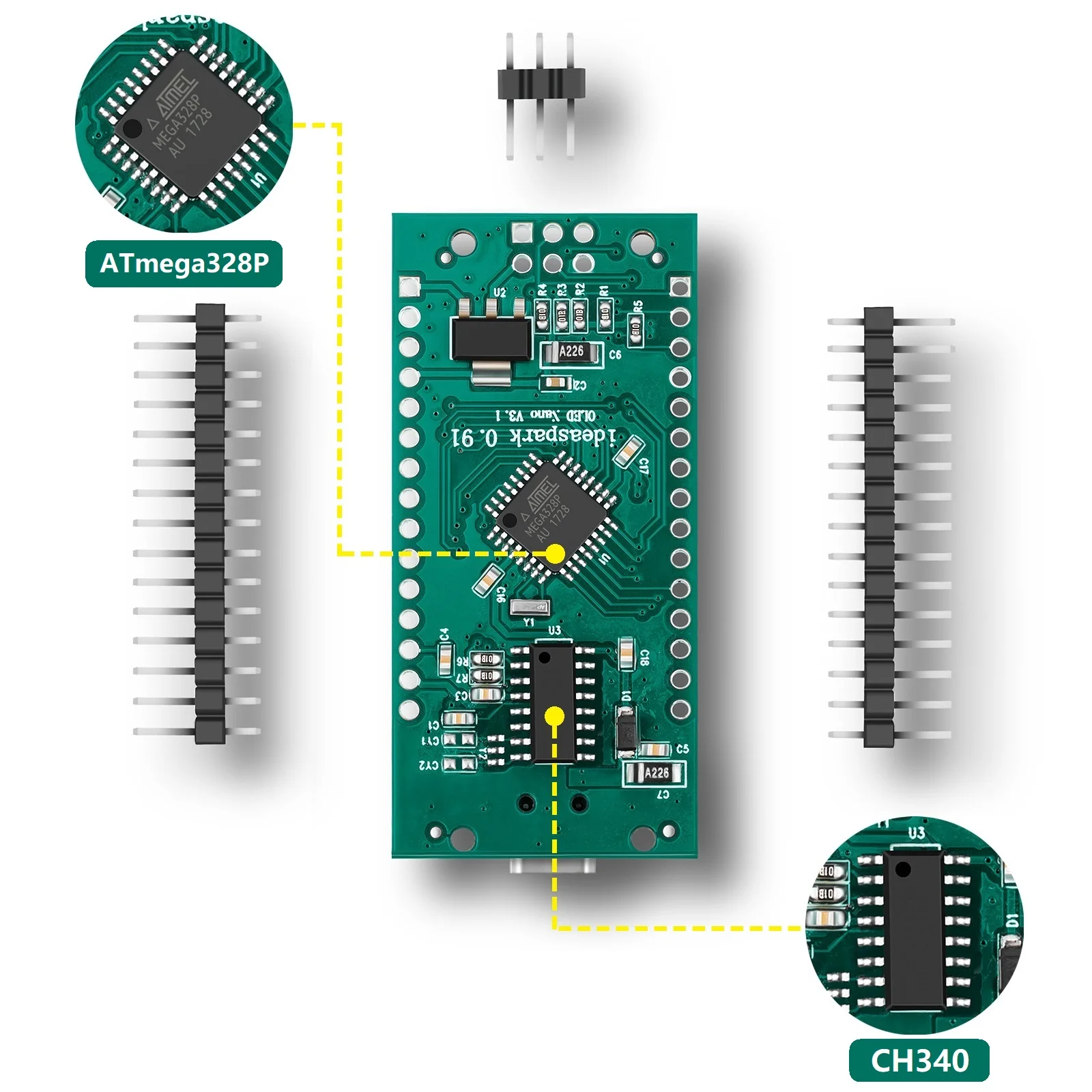 Nano V3.0,Nano Board ATmega328P CH340 Built-in 0.91\'\' OLED Display 128x32 SSD1306 IIC I2C Compatible for Arduino Nano V3.0