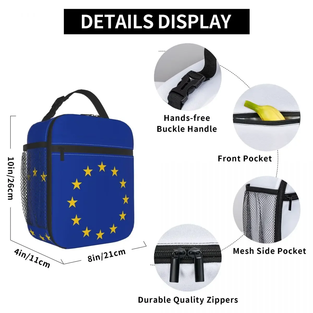 EU Europe European Union European Flag EU Stars Insulated Lunch Bag Cooler Thermal Food Box Tote Portable Lunch Boxes Container