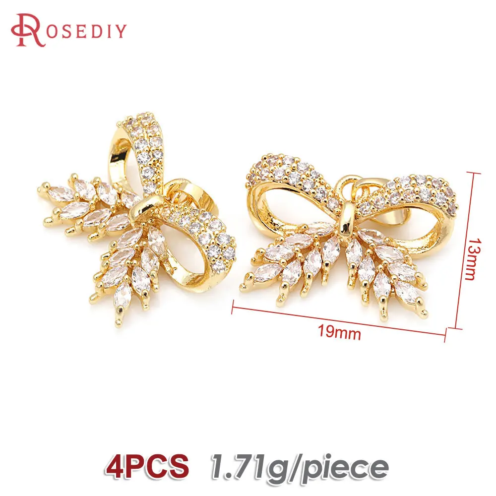 Ожерелья с бантом из латуни и циркония, 4 шт.