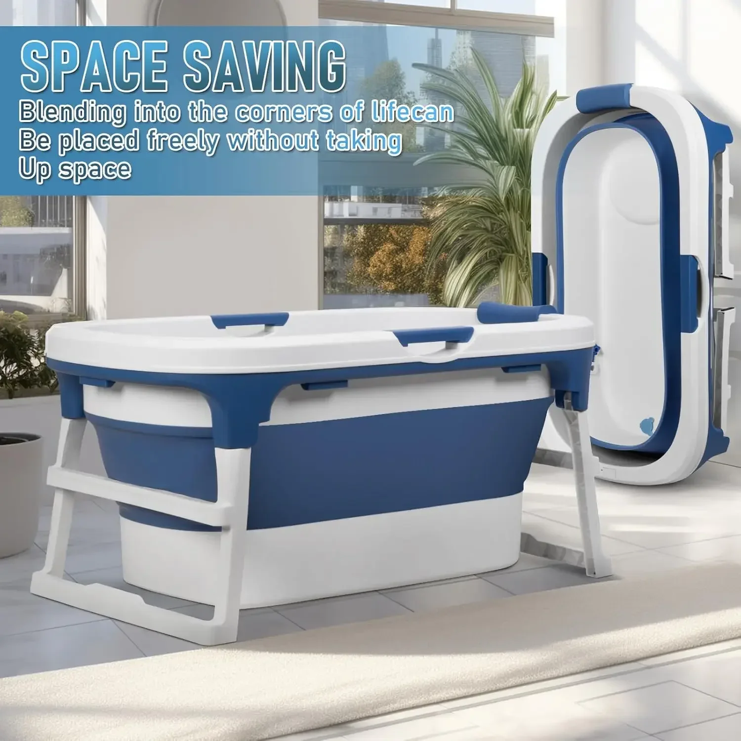 Blue 55 Inch Portable Foldable Bath Tub Adult Soaking SPA Shower Stall Non Inflatable Ice Tub