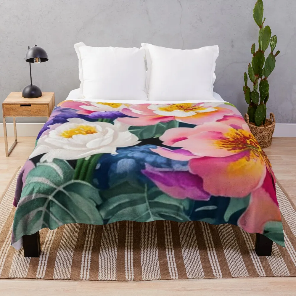 Beautiful Flowers in Watercolor Painting Throw Blanket Furrys For Baby blankets ands Blankets