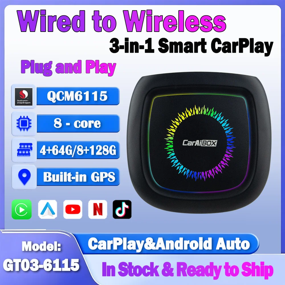 

Wireless CarPlay Android Box – 3-in-1 Wired to Wireless CarPlay Adapter with Android OS QCM6115