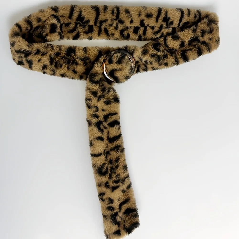 Retro Street Style Faux Fur Waist Belt Faux Fur Adjustable Length Leopard Print Belt Leopard Print Pattern Fur Belt for Women