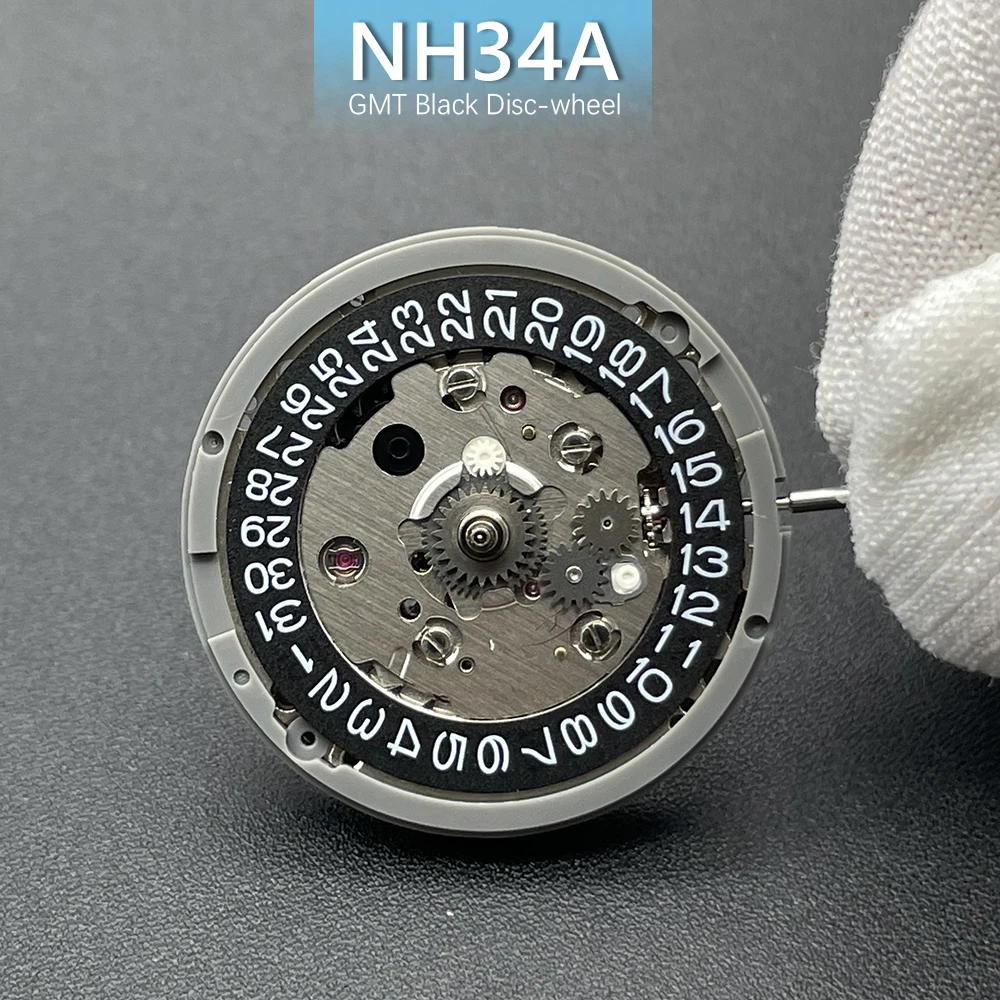 Japan Genuine GMT NH34 Mechanical Movement Black Datewheel Version Modification GMT 4 Hands Automatic Self-winding NH34A