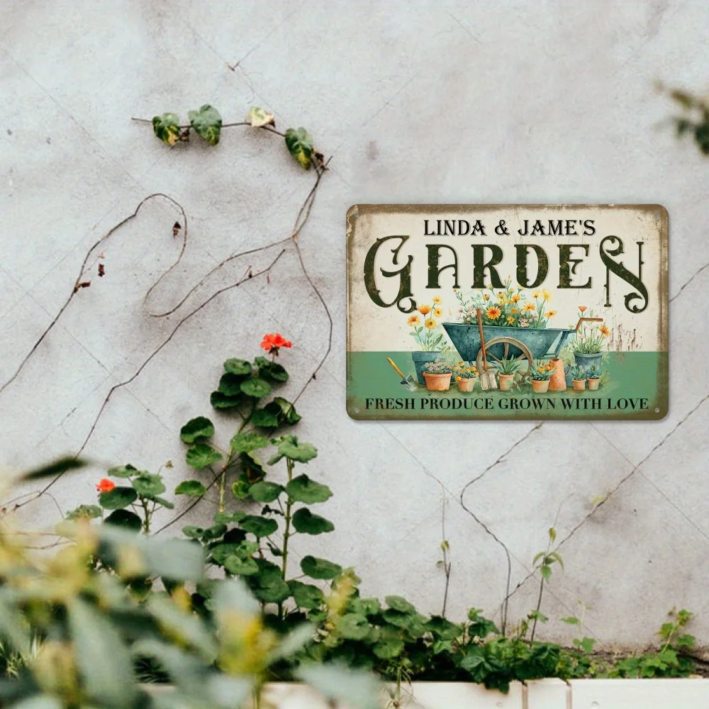 Linda & Jame's Garden Fresh Produce Grown With Love, Personalized Plaque Vintage Plate Wall Art Decoration For Home Farmhouse