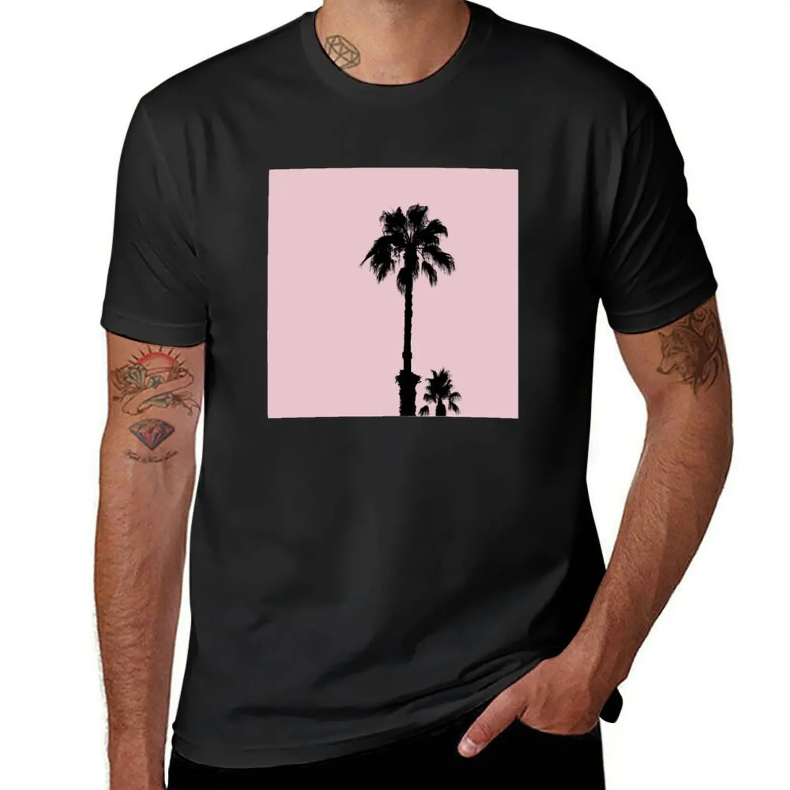 Palm Tree Silhouettes On Pink T-Shirt oversized cute clothes tshirts for men