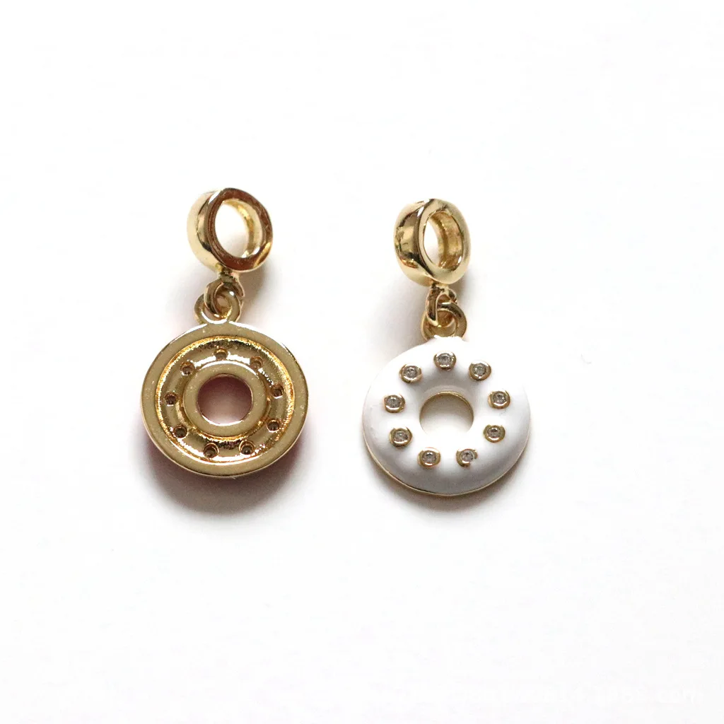 1Pcs Copper Drip Oil Color 3D Dessert Donut Hot Air Balloon Pendant Imitation Frying Pan With Fried Egg Pendant