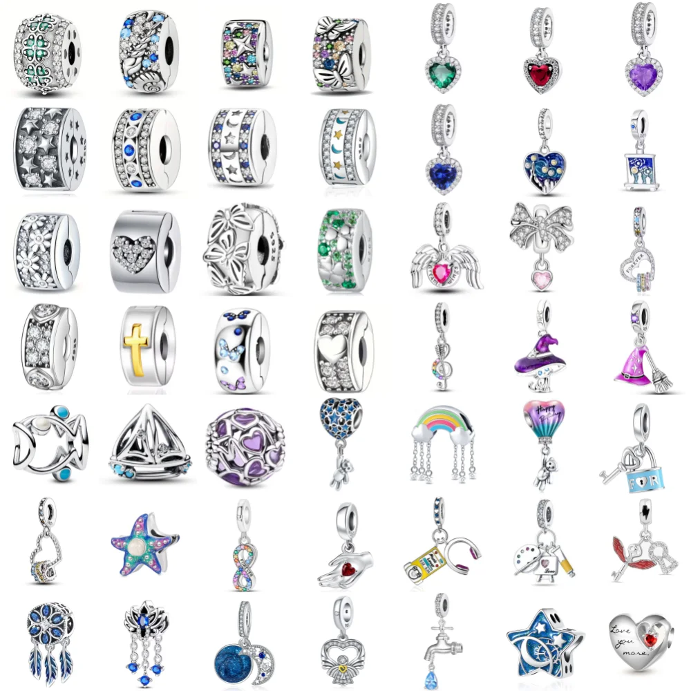 2025 New 925 Silver Charm Positioning Clip Earphones Color Plate Rainbow Swinging Pendant Fit European Bracelet DIY Accessories