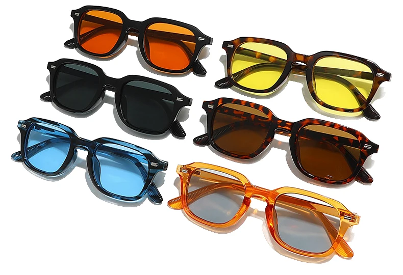 SO&EI Neue Quadratische Candy Farbe Frauen Sonnenbrille Retro Nieten Männer Trend Orange Sonnenbrille Shades UV400 – Detail 4