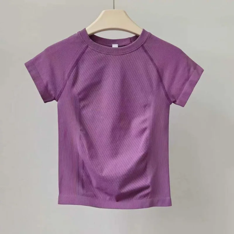 Women Slim Fit Crew Neck Summer Yoga Top, 4‑Way Stretch Quick Dry Breathable Short Sleeve T‑Shirt for Gym Workout Fitness Sports