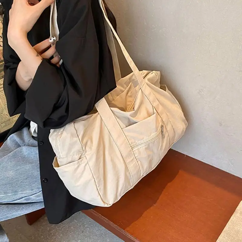 

X7XC Spacious Nylon Travel Shoulder Bag with Zippered Closure for Men and Women Korean Handbag Fashion Underarm Bags