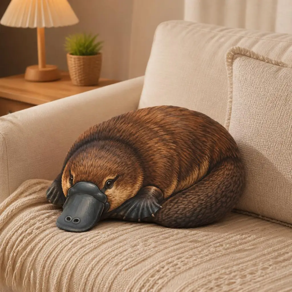 Platypus Plush Pillow Australian Wildlife Throw Cushion Irregular Stuffed Animal Decor Nature Lover Gift for Sofa Bed Home